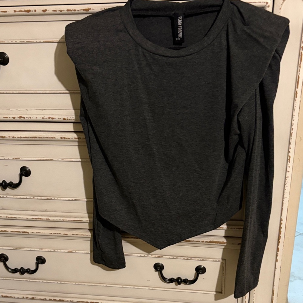 Charcoal Long Sleeve Top with Puff Shoulders